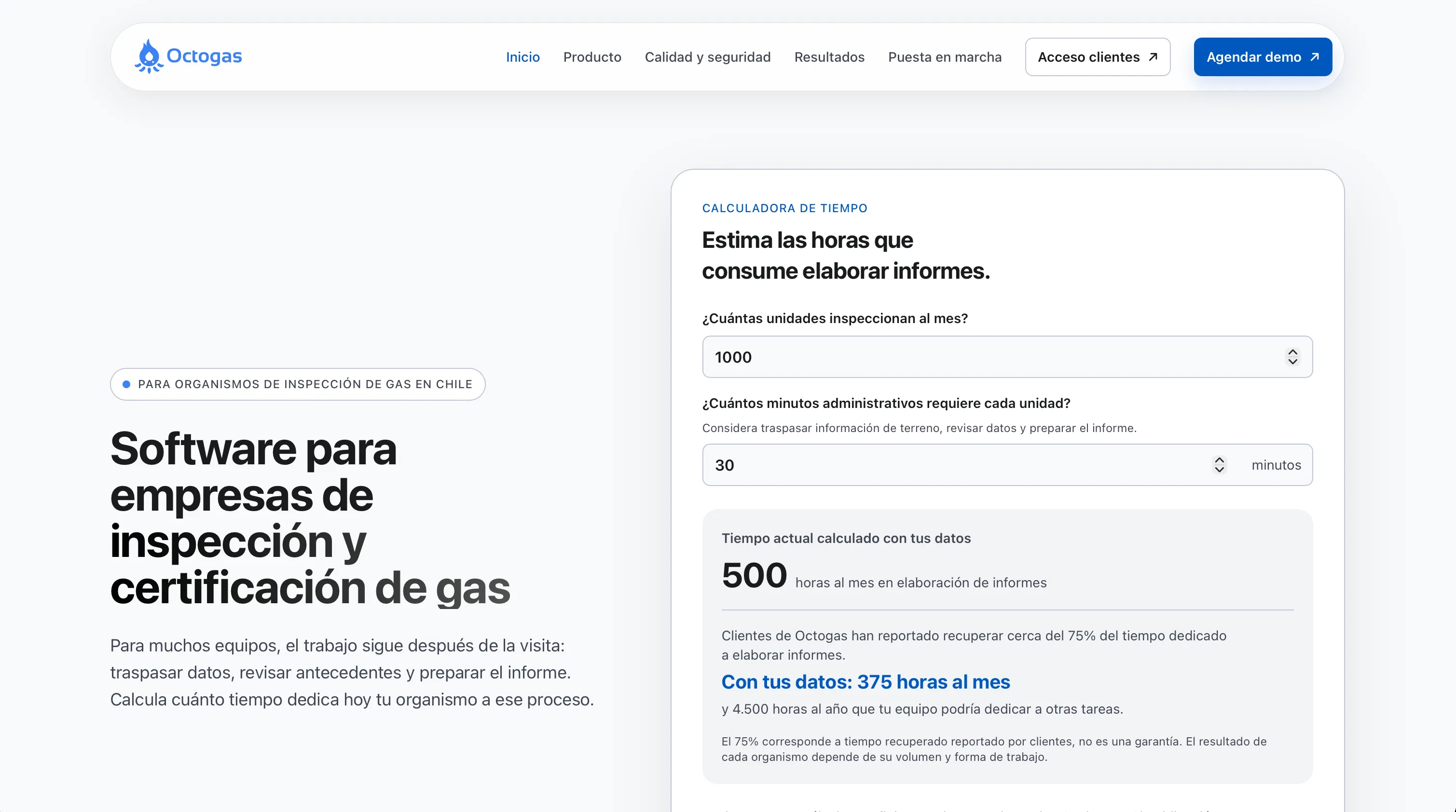 Captura de la página de inicio de Octogas