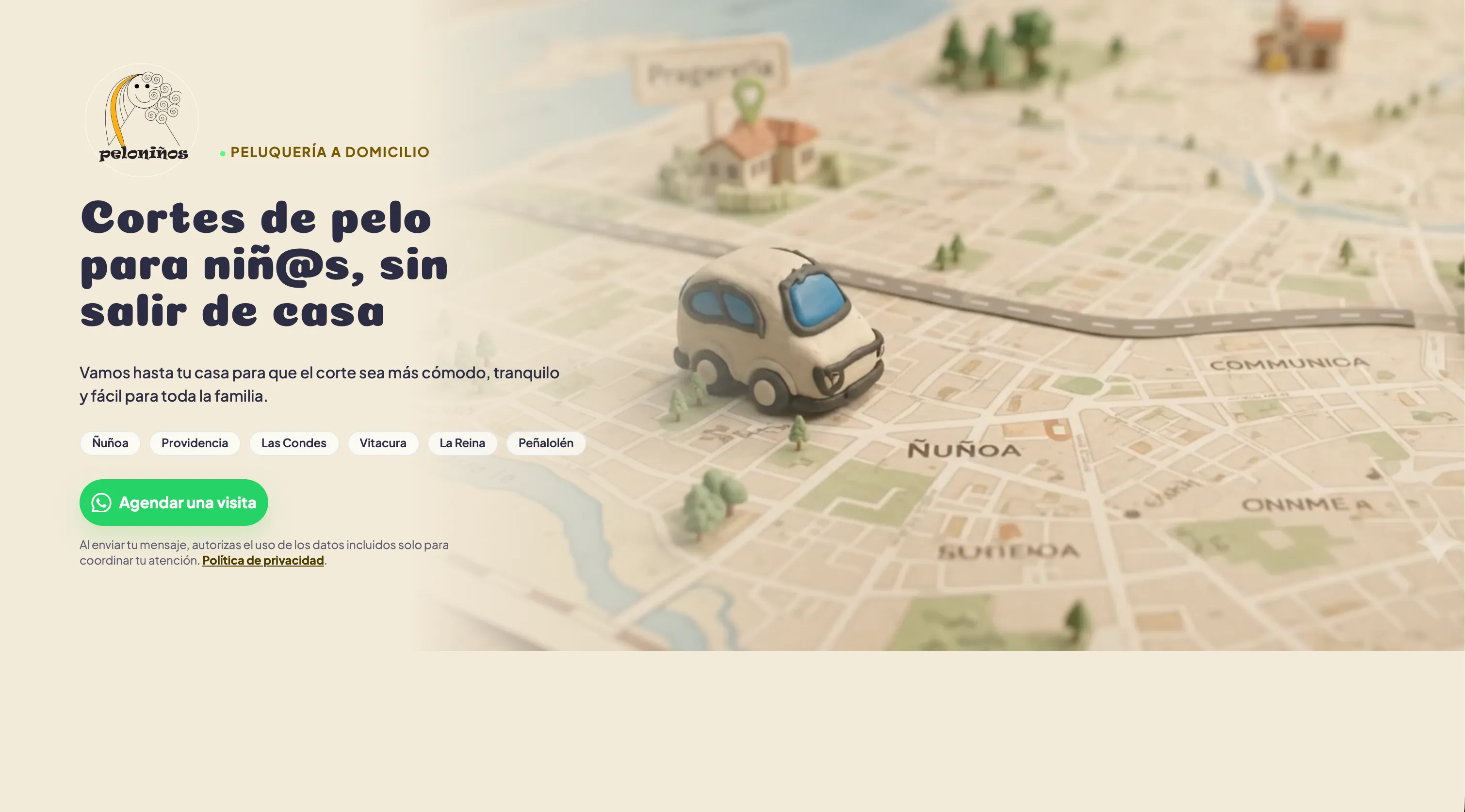 Captura de la página de inicio de Peloniños