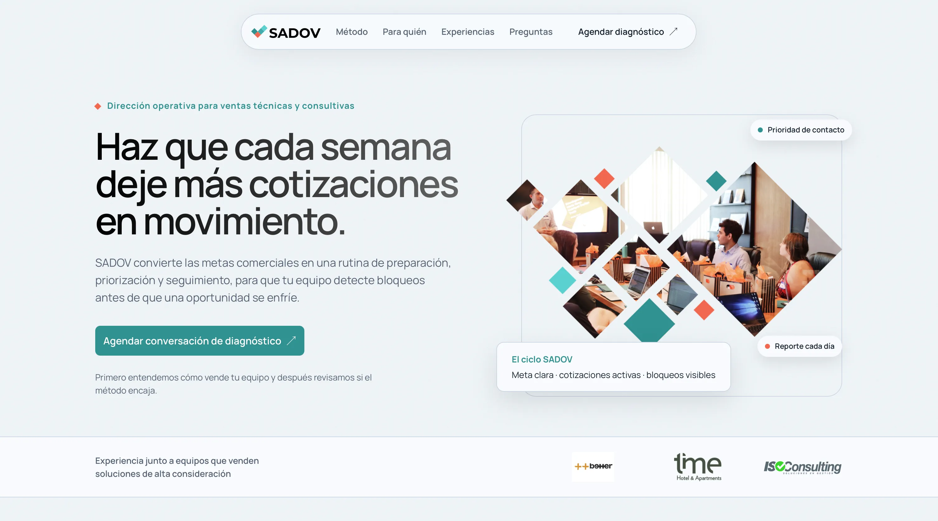 Captura de la página de inicio de SADOV